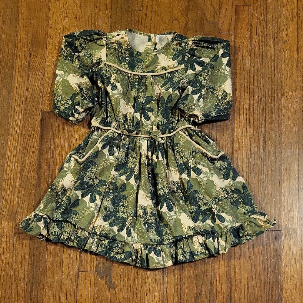 Kate Quinn Organics Green and Cream Leaf Dress